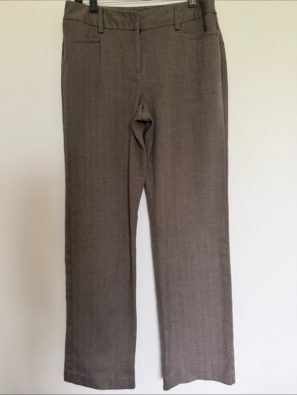 APT. 9 Modern Fit Herringbone Trousers Brown Taupe 10 Tall